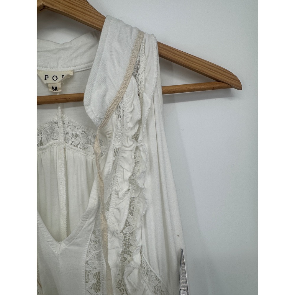 POL Tunic Dress Lace Ruffle Women M Cream Boho Ethereal Festival Victorian - Picture 4 of 12
